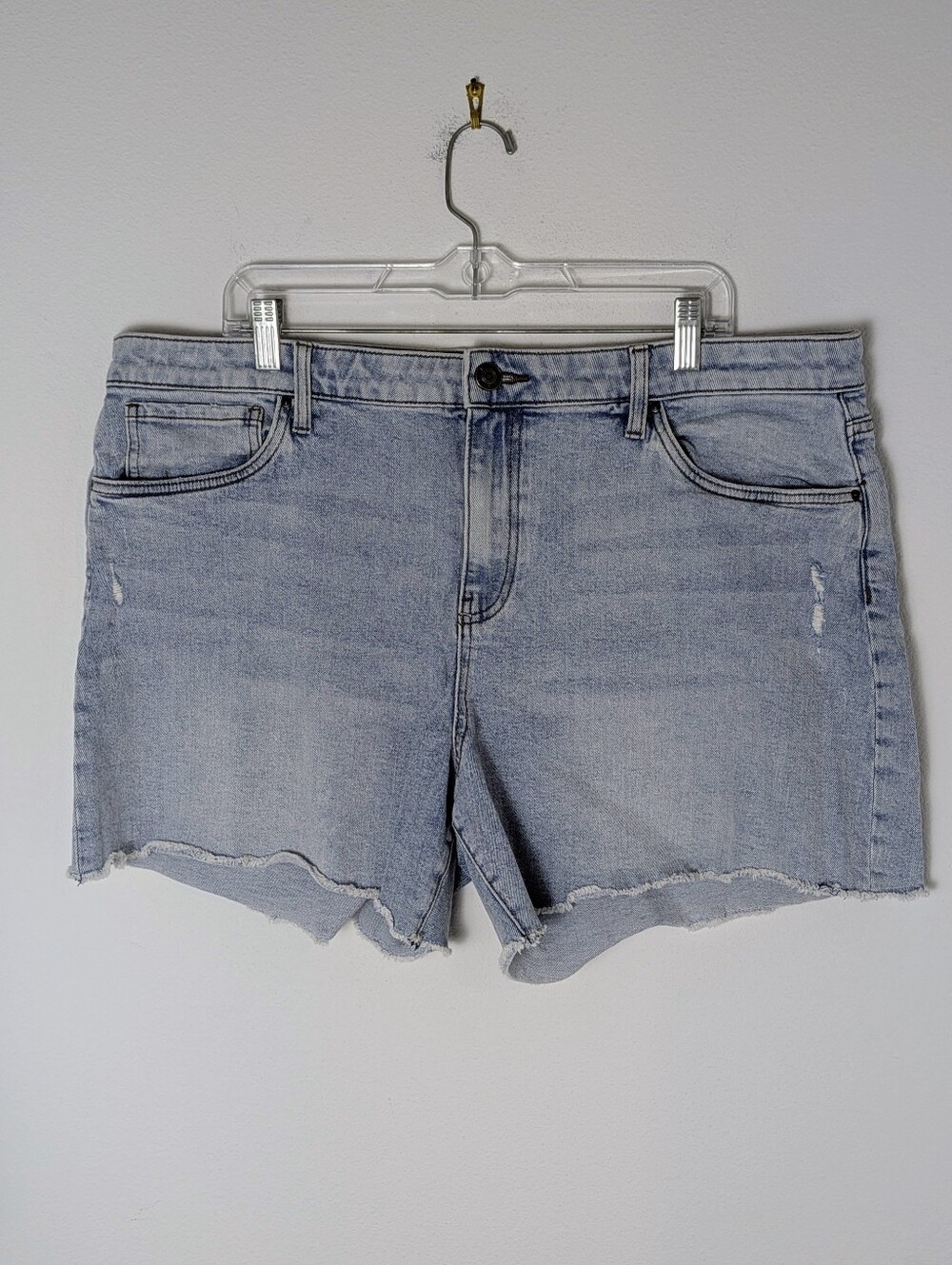 KUT from the Kloth Jane High Rise blue Denim distressed Cut Off Shorts 5" Sz 18